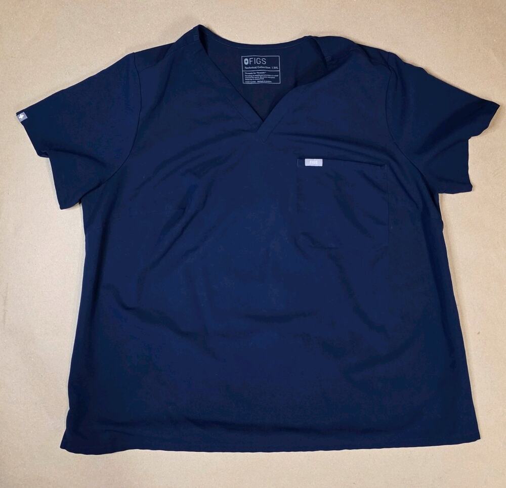 FIGS CATARINA NURSE TECHNICAL ONE POCKET NAVY BLUE SCRUB TOP WOMENS 3XL